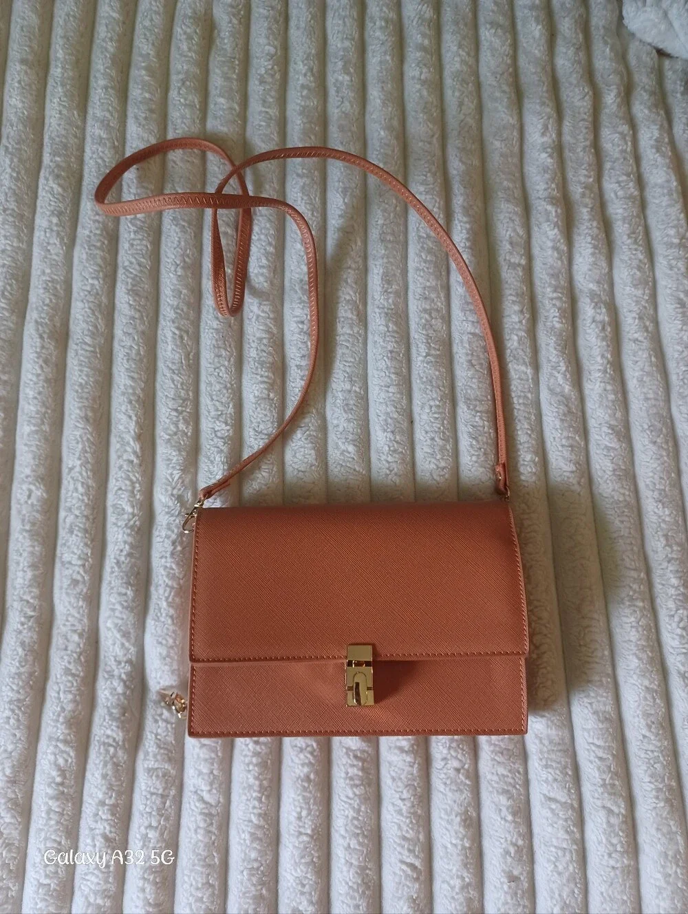 Peach Saffiano Faux Leather Crossbody Bag